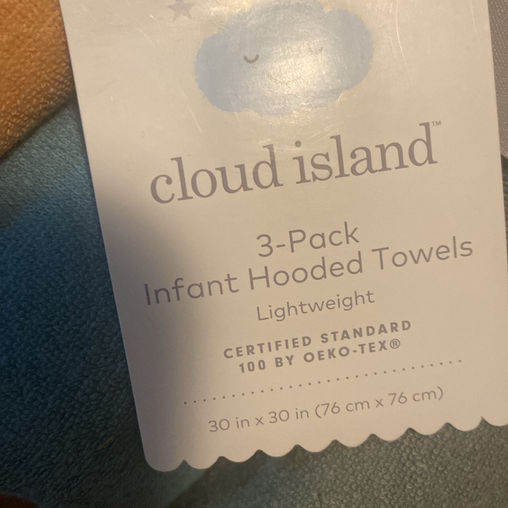 Cloud Island Infant Hooded Towels 3-pack  NWT - Picture 2 of 2